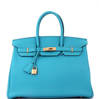 Hermes Birkin Handbag Blue Togo with Gold Hardware 35
