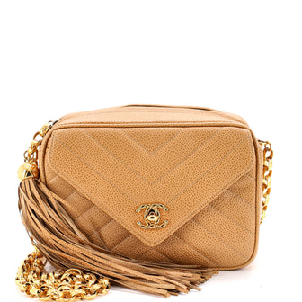 Chanel Vintage Camera Tassel Bag Chevron Caviar Small