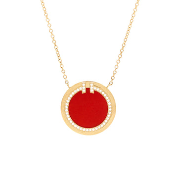 Tiffany & Co. T Circle Pendant Necklace 18K Yellow Gold with Carnelian and Diamonds Large