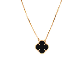 Van Cleef & Arpels Vintage Alhambra Pendant Necklace 18K Yellow Gold and Onyx