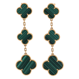 Van Cleef & Arpels Magic Alhambra 3 Motifs Earrings 18K Yellow Gold and Malachite