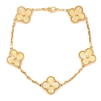 Van Cleef & Arpels Vintage Alhambra 5 Motifs Bracelet Guilloche 18K Yellow Gold