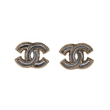 Chanel CC Stud Earrings Metal with Resin