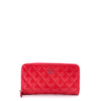 Chanel Double Stitch Zip Around Wallet Quilted Patent Long