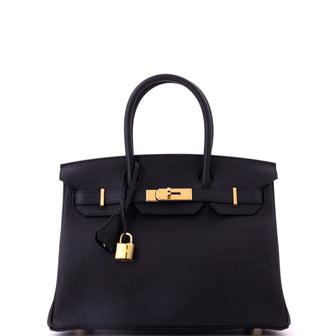 Hermes Birkin Handbag Black Togo with Gold Hardware 30