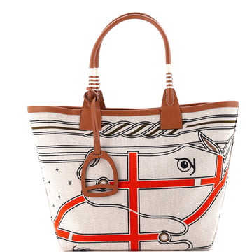 Hermes Sac Steeple Tote Printed Toile with Leather 28