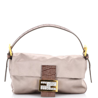 Fendi Baguette Bag Embroidered Satin with Crocodile Embossed Leather and Crystals
