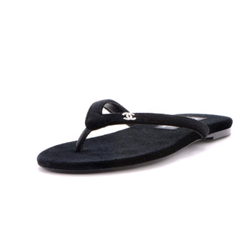 Chanel Women's CC Thong Sandals Velvet with Crystals
