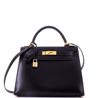 Hermes Kelly Handbag Black Box Calf with Gold Hardware 28