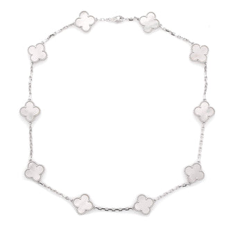 Van Cleef & Arpels Vintage Alhambra 10 Motifs Necklace 18K White Gold and Mother of Pearl