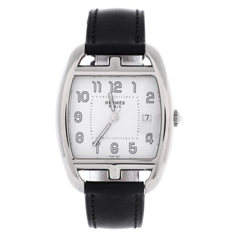 Hermes Cape Cod Tonneau Quartz Watch Stainless Steel and Leather 33