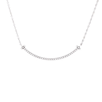 Tiffany & Co. T Smile Pendant Necklace 18K White Gold with Diamonds Small