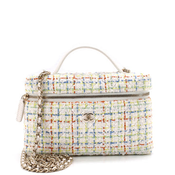Chanel Classic Top Handle Slim Vanity Case with Chain Quilted Tweed Small