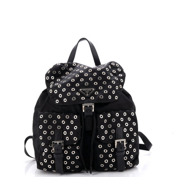 Prada Double Front Pocket Backpack Tessuto with Grommet Detail Medium