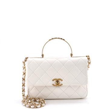 Chanel Logo Quilted Metal Top Handle Flap Bag Quilted Lambskin with Metal and Crystals Small