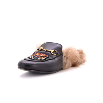 Gucci Men's Princetown Mules Embroidered Leather with Fur