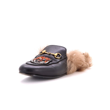 Gucci Men's Princetown Mules Embroidered Leather with Fur