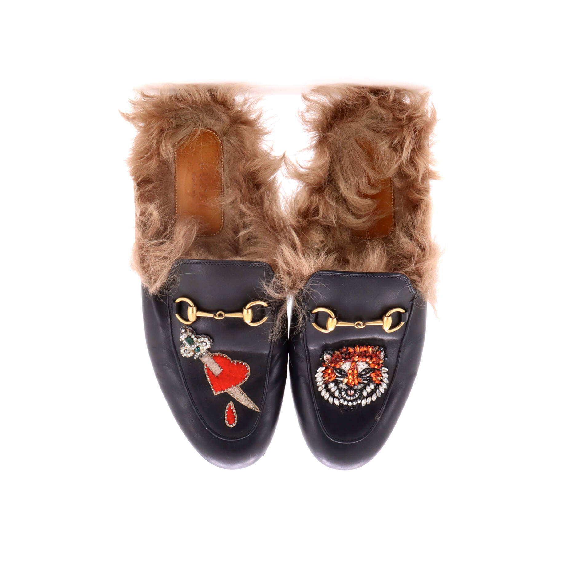 Gucci Men's Princetown Mules Embroidered Leather with Fur Black
