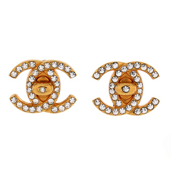 Chanel CC Turnlock Clip-On Earrings Metal with Crystals