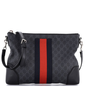 Gucci Web Zip Flat Messenger GG Coated Canvas Medium
