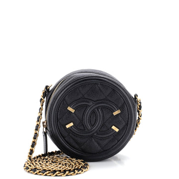Chanel Filigree Round Clutch with Chain Quilted Caviar Mini