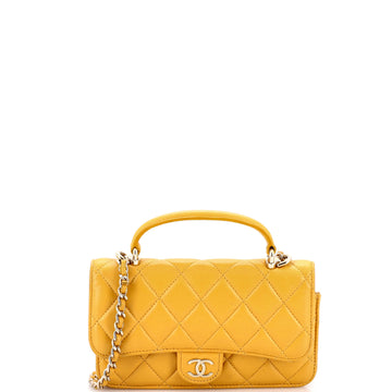 Chanel Classic Top Handle Flap Phone Holder with Chain Quilted Lambskin