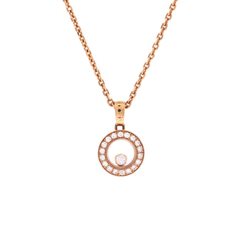 Chopard Happy Diamonds Round Pendant Necklace 18K Rose Gold with Diamonds and 1 Floating Diamonds