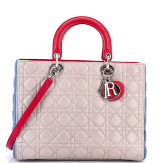 Christian Dior Tricolor Lady Dior Bag Cannage Quilt Leather Large