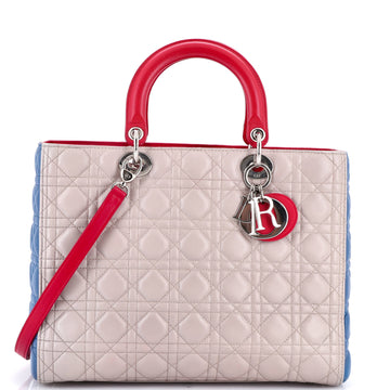 Christian Dior Tricolor Lady Dior Bag Cannage Quilt Leather Large
