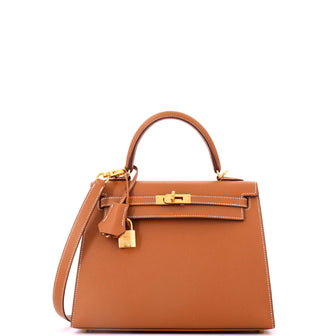 Hermes Kelly Handbag Brown Epsom with Gold Hardware 25