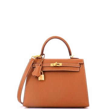 Hermes Kelly Handbag Brown Epsom with Gold Hardware 25