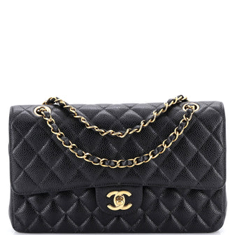 Chanel Vintage Classic Double Flap Bag Quilted Caviar Medium