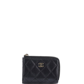 Chanel CC Zip Trifold Wallet Quilted Caviar Compact