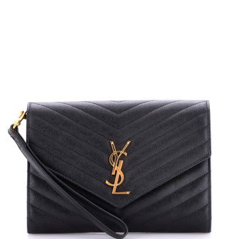 Saint Laurent Classic Monogram Envelope Wristlet Clutch Mixed Matelasse Leather
