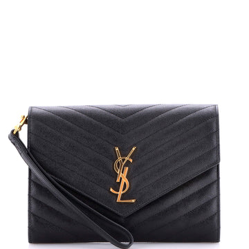 Saint Laurent Classic Monogram Envelope Wristlet Clutch Mixed Matelasse Leather