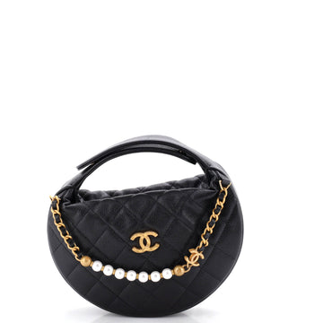 Chanel Single Pearl Chain Hobo Pouch Quilted Caviar