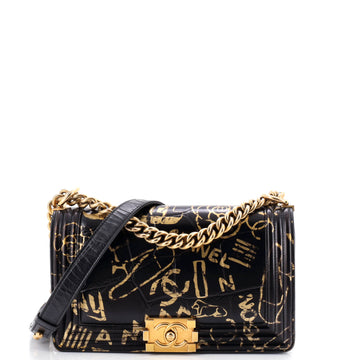 Chanel Boy Flap Bag Graffiti Crocodile Embossed Calfskin Old Medium