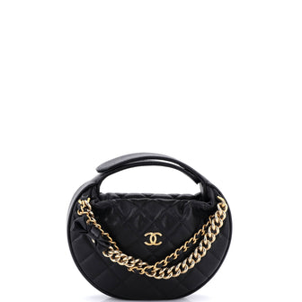 Chanel Double Chain Bow Hobo Pouch Quilted Caviar Mini