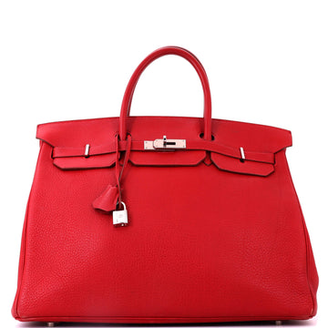 Hermes Birkin Handbag Red Clemence with Palladium Hardware 40