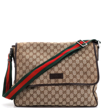Gucci Web Strap Flap Messenger GG Canvas Medium