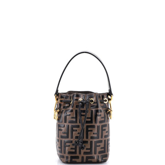 Fendi Mon Tresor Bucket Bag Zucca Embossed Leather Mini