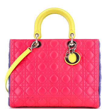 Christian Dior Tricolor Lady Dior Bag Cannage Quilt Leather Large