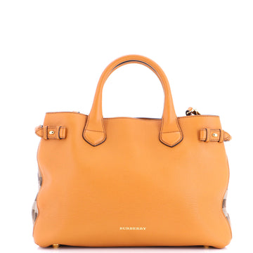 Burberry Banner Tote Leather and House Check Canvas Medium