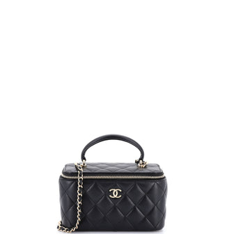 Chanel Classic Top Handle Vanity Case with Chain Quilted Lambskin Small