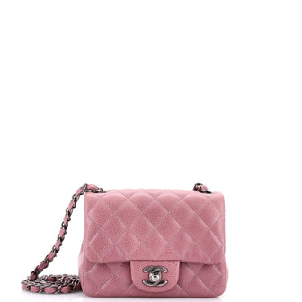 Chanel Square Classic Single Flap Bag Quilted Caviar Mini