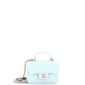 Chanel Top Handle Flap Coin Purse with Chain Quilted Lambskin