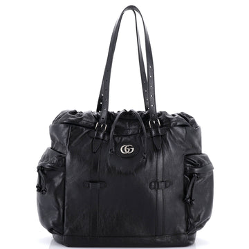 Gucci Tonal GG Drawstring Tote Leather