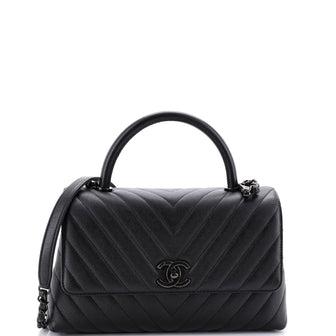Chanel So Black Coco Top Handle Bag Chevron Caviar Small
