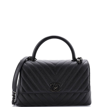 Chanel So Black Coco Top Handle Bag Chevron Caviar Small