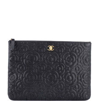 Chanel O Case Clutch Camellia Nubuck Medium